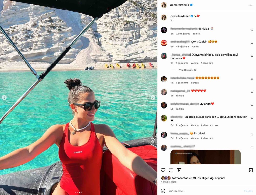 demet ozdemir in kirmizi mayolu paylasimi begeni topladi deniz kizi